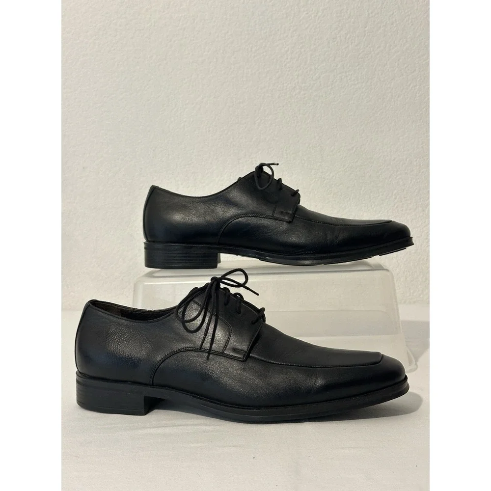 Bruno Magli Pio Sz 10.5 Black Leather Apron Toe Derby Dress  Shoes Made Italy